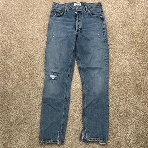 Women’s Blue Distressed Jeans, Agolde Nico High Rise Slim, 25